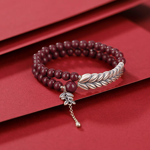 【穗穗平安】S990银足银朱砂复古麦穗圆珠双圈手串【CW-SL11563】手链 商品图1