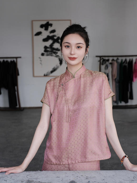 盛唐牡丹 |真丝提花偏襟花扣上衣 商品图10