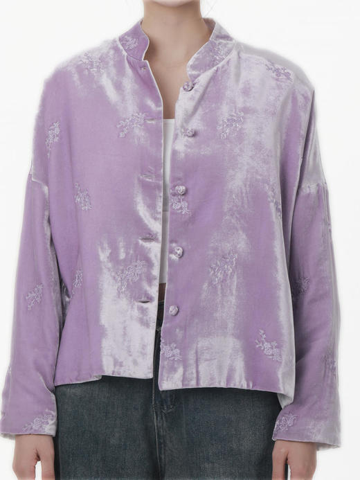 盛唐牡丹|香芋紫绣花丝绒两面穿棉服 商品图1