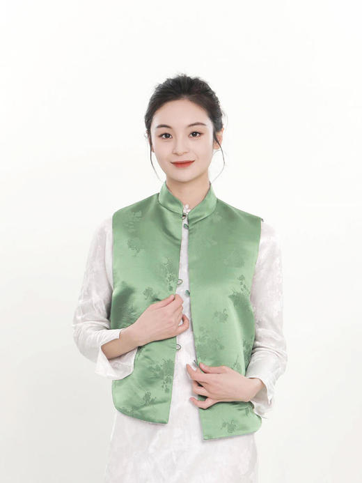 盛唐牡丹 |老工艺花蕾缎真丝马甲正反两穿 商品图1