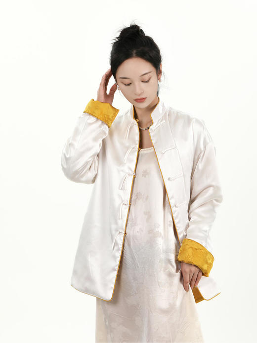 盛唐牡丹|东方雅韵真丝提花宽松外套-皇家明黄 (夹棉) 商品图12