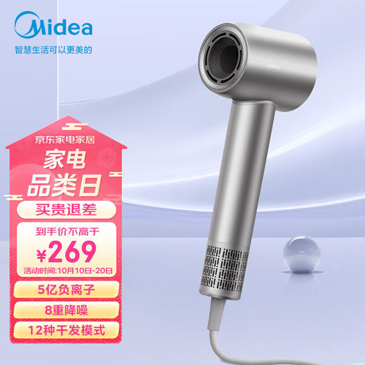 美的（Midea）FG208 高速吹风机家用吹风筒/大功率/高浓度负离子护发/大风力速干/低噪/送礼盒装电吹风 商品图0