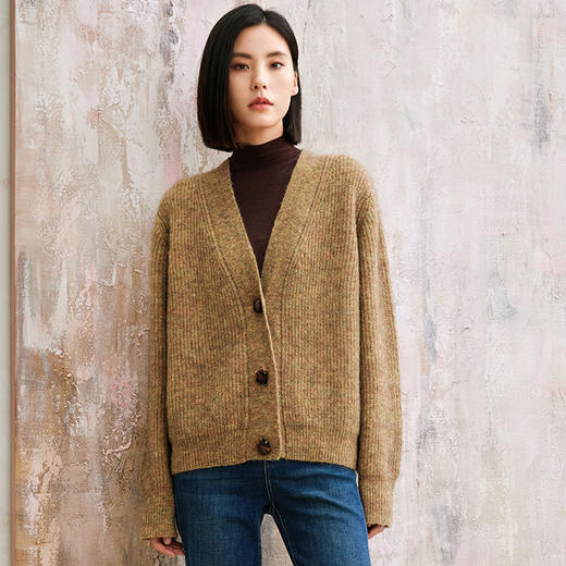 玳莎夹花马海毛开衫女2023年冬季新款宽松慵懒风V领针织衫外套  DD33313 商品图1