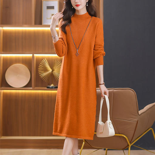 秋冬配大衣的内搭毛衣裙，半高领打底裙长款过膝中长款针织连衣裙CC-101-52379 商品图0