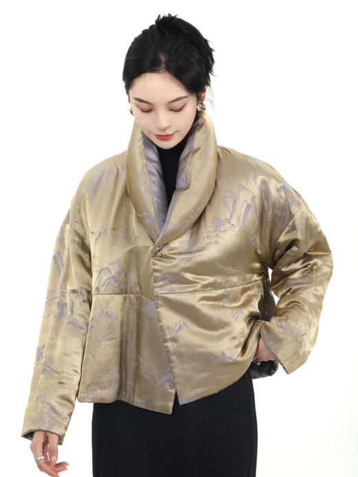 盛唐牡丹 |双面穿真丝提花青果领棉服外套 商品图3