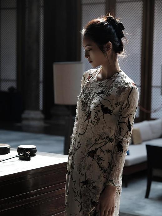 盛唐牡丹 |水墨喜上眉梢真丝丝绒女长裙 商品图4