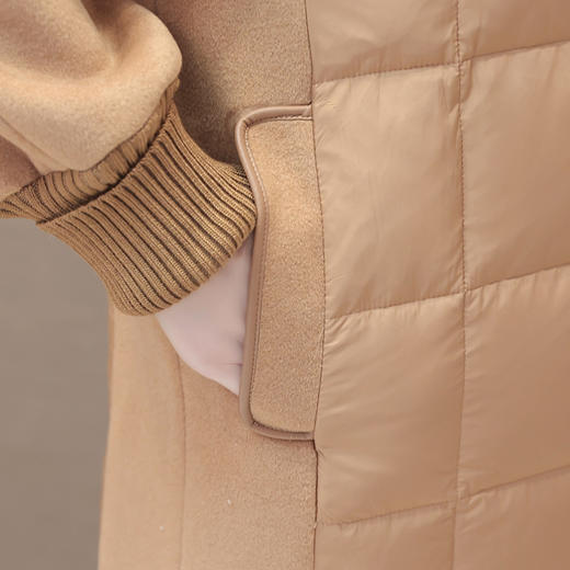 冬款长袖连帽时尚鸭绒外套，长款毛呢拼接洋气时髦保暖羽绒服QYM-XYKL-21125-L 商品图3