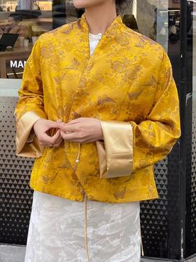瑕疵| 盛唐牡丹 | 花香引蝶真丝宋锦新中式外套 (不夹棉)[特价品](特殊商品不退不换)