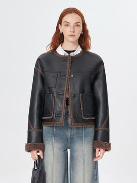 Self Who羊毛皮草外套女冬季2023新款小个子高级感两面穿环保PU皮