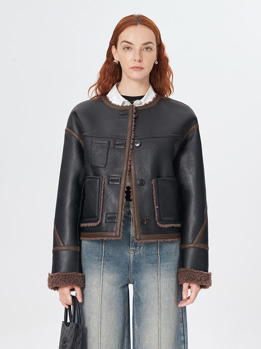 Self Who羊毛皮草外套女冬季2023新款小个子高级感两面穿环保PU皮 商品图0