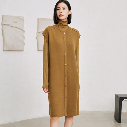 玳莎无袖宽肩毛衣连衣裙2023新款冬季不对称设计感小众中长款裙子  DD35101 商品图0