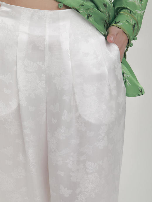 瑕疵|盛唐牡丹 |真丝提花阔腿裤珍珠白平腰版 (蝶恋花纹样）[特价品](特殊商品不退不换) 商品图10