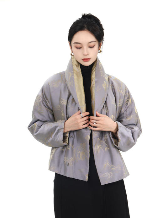 盛唐牡丹 |双面穿真丝提花青果领棉服外套 商品图14