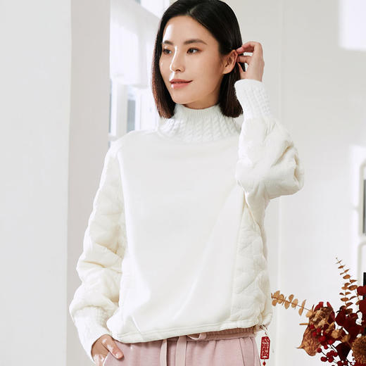 玳莎拼接设计感针织卫衣女2023年冬季新款宽松时尚半高领小众上衣  DD32302 商品图1
