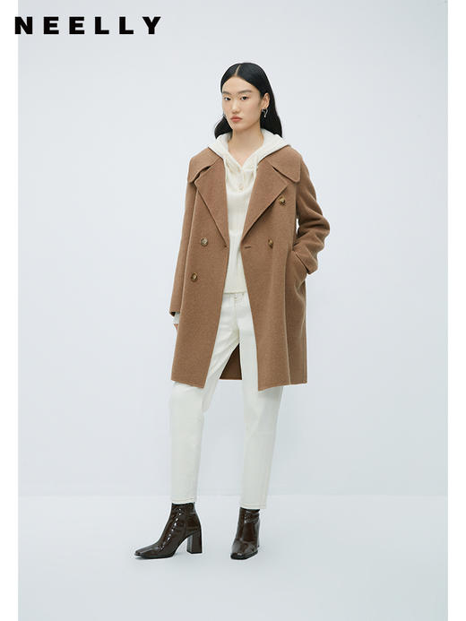 NEELLY纳俪商场同款骆驼绒羊毛大衣女双排扣西装领中长双面呢外套N23105N01114 商品图0