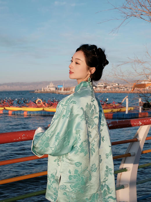 盛唐牡丹 |Tiffany蓝抽象牡丹漳绒外套 商品图12