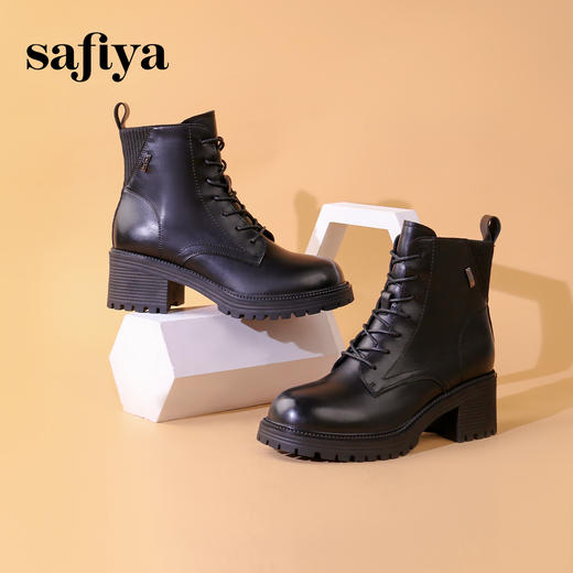 Safiya/索菲娅2023秋冬炸街CHIC百搭厚底粗高跟英伦系带短靴 SF34116116 商品图8