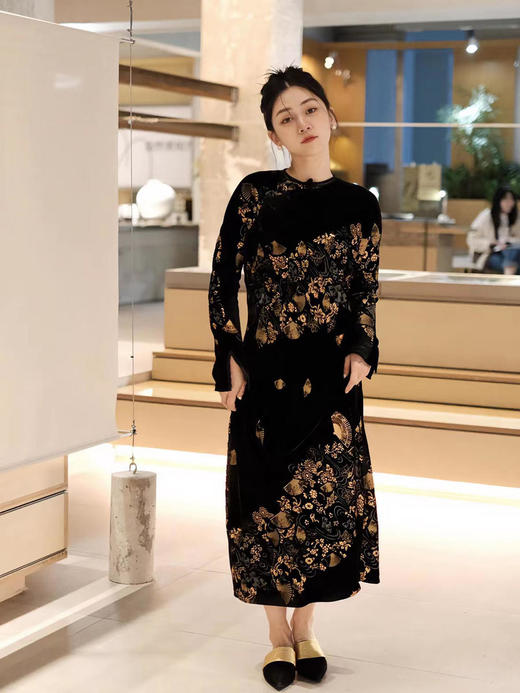 盛唐牡丹 |丝绒烫金改良旗袍裙 商品图8