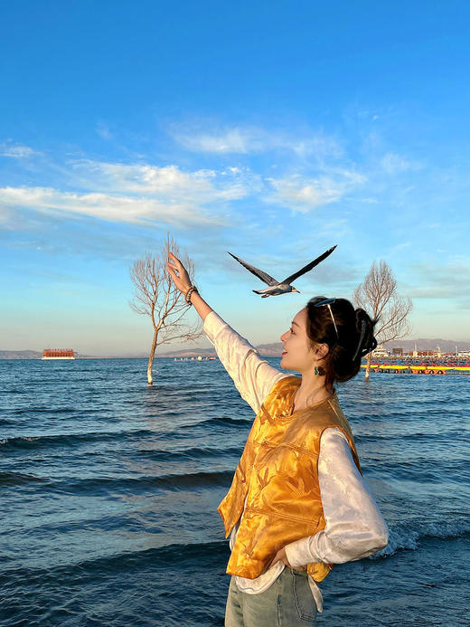 盛唐牡丹 |真丝提花仙鹤纹夹棉马甲 商品图5