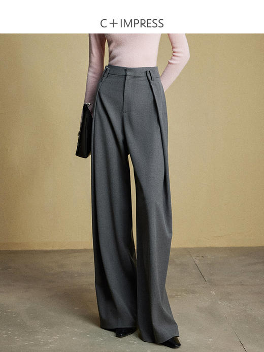 西嘉C+IMPRESS/西嘉智性通勤风休闲裤女3D染色羊毛西装裤阔腿遮胯神裤KZ2304021 商品图1