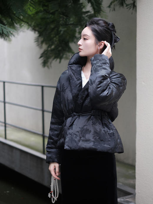 盛唐牡丹|梅兰竹菊真丝压花立领夹棉外套 商品图4