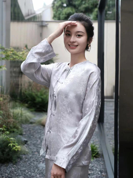 盛唐牡丹 |真丝提花缠枝喜鹊纹上衣 商品图0