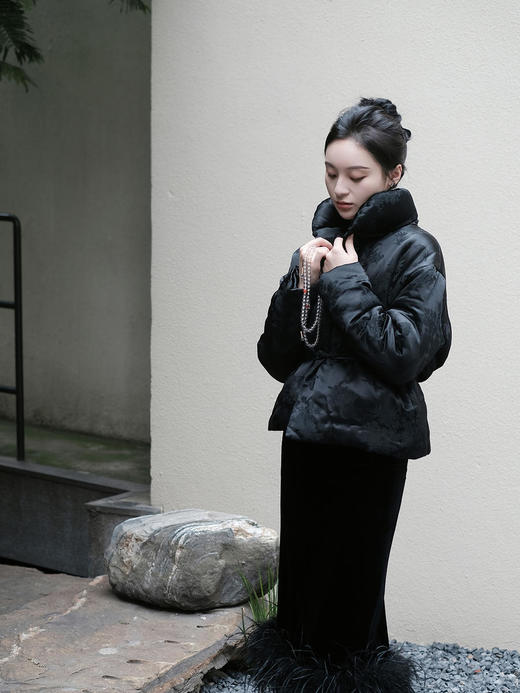 盛唐牡丹|梅兰竹菊真丝压花立领夹棉外套 商品图6