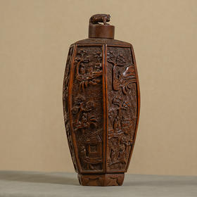 清 竹雕人物故事六角瓶