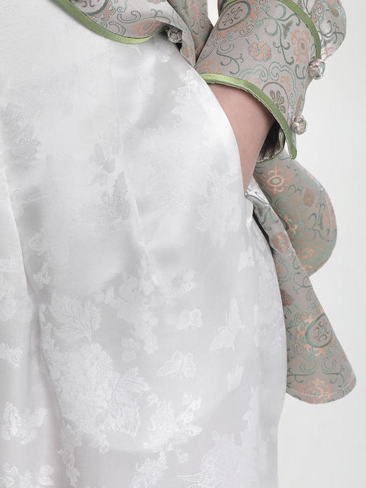 盛唐牡丹 |真丝提花阔腿裤珍珠白平腰版 (蝶恋花纹样） 商品图2