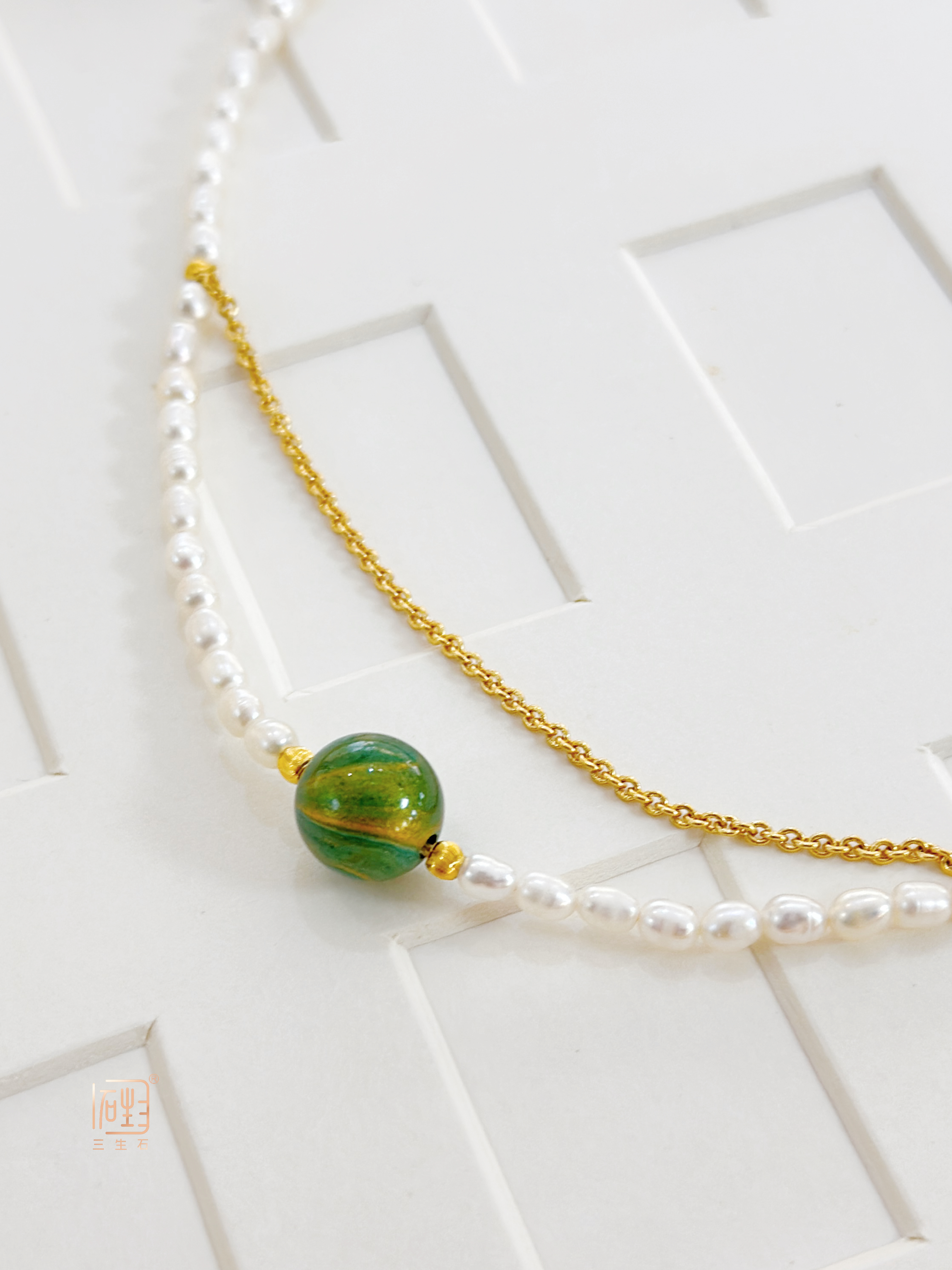 小米珍珠大漆珠金属设计项链