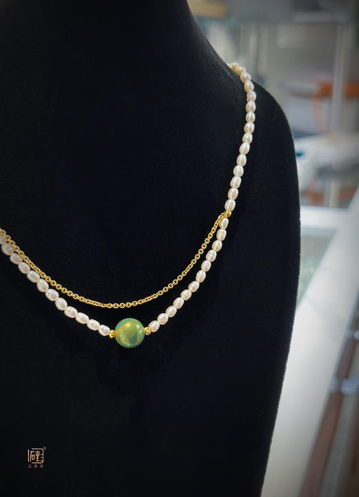 小米珍珠大漆珠金属设计项链 商品图3