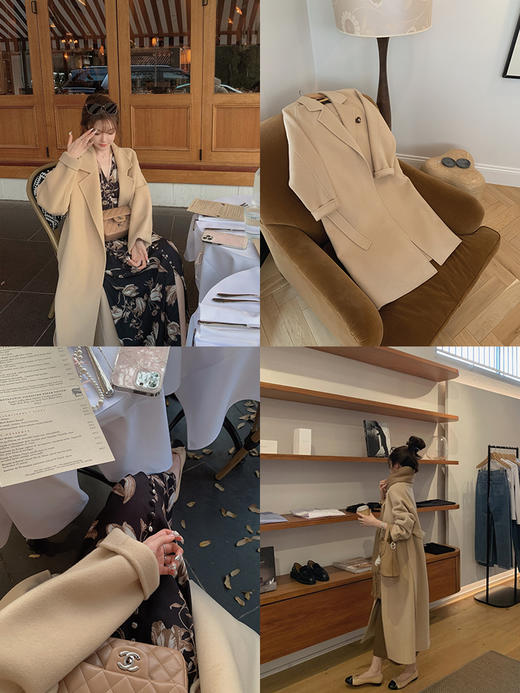 金蘑菇菇 新版五代黑标大衣/110支美丽奴宽松休闲长款双面呢大衣 商品图5