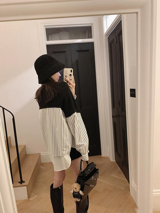 金蘑菇菇 no.100 墨尔本自由大道/ 小众设计感拼接假两件弧度衬衫 商品图3