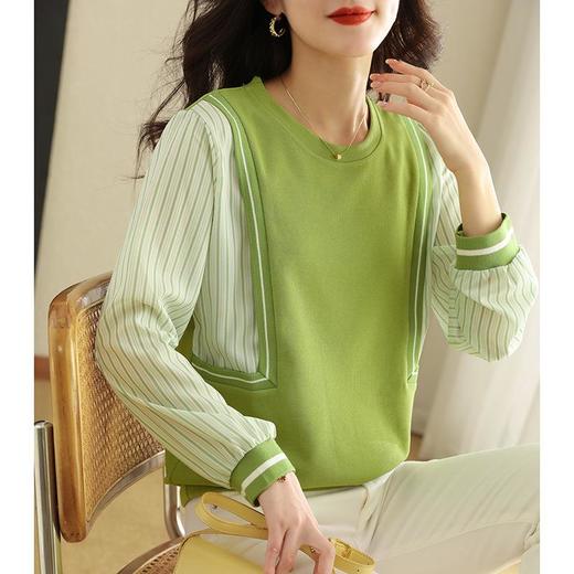 卫衣女长袖秋季2023新款绿色洋气假两件小众法式别致设计感上衣 商品图1