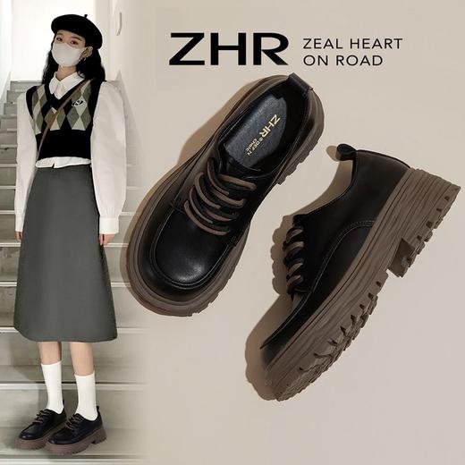 ZHR厚底英伦风小皮鞋女2023秋季新款美拉德单鞋韩系百搭女鞋 商品图0