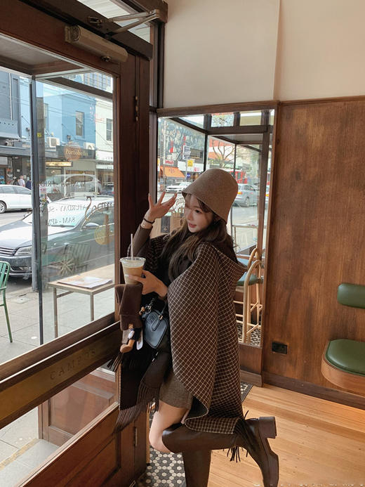 金蘑菇菇 霍格沃茨冬日礼 斗篷三件套 /高级俏皮格子连帽羊毛斗篷 商品图1