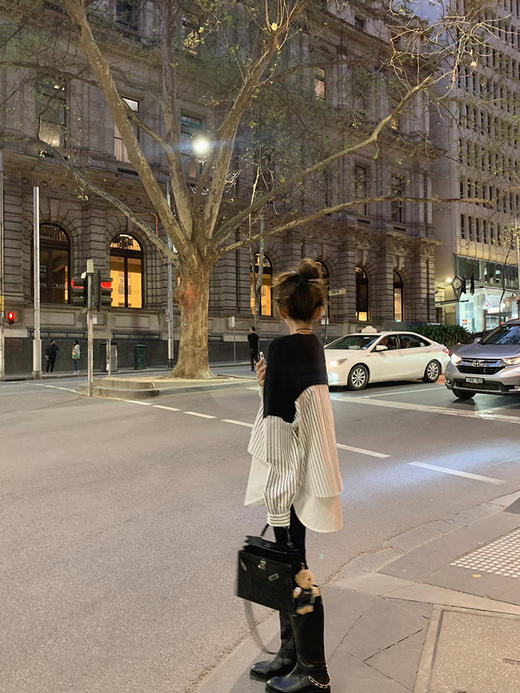 金蘑菇菇 no.100 墨尔本自由大道/ 小众设计感拼接假两件弧度衬衫 商品图4