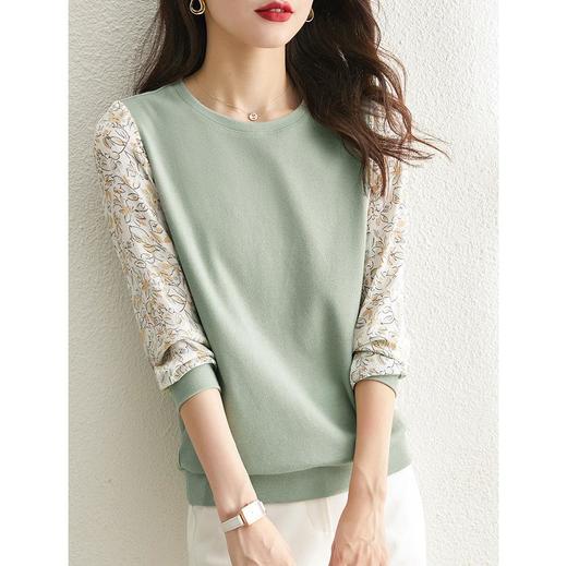 熙世界清新柔美碎花长袖拼接假两件针织卫衣女春秋季软糯别致上衣 商品图4