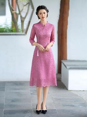 蕾丝中式礼服，敬酒服改良旗袍连衣裙FDSG-L2381