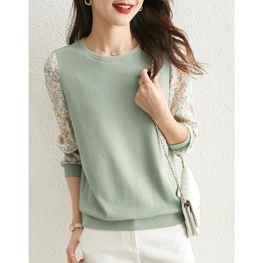 熙世界清新柔美碎花长袖拼接假两件针织卫衣女春秋季软糯别致上衣 商品图0