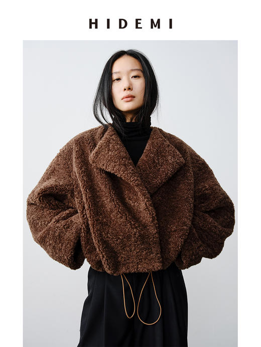 HIDEMI 翻领可调节抽绳设计感环保皮草大衣 短款/长款 商品图6