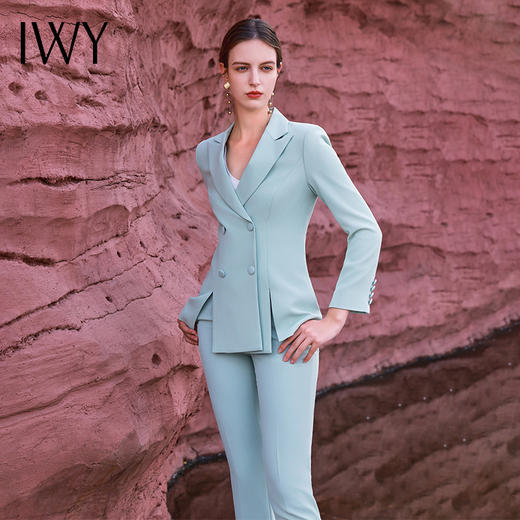 IWY/秋冬新款蓝色工作西服套裤女气质西装外套修身设计感白领C12307+P11385 商品图2