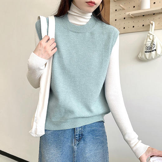 冬季小香风圆领针织马甲，女秋冬叠穿打底衫内搭毛衣背心两件套上衣SR-28766 商品图0