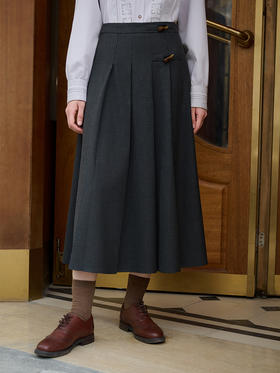 SimpleRetro文艺中式 高腰格纹a字半身裙女2023新款秋百褶裙长裙