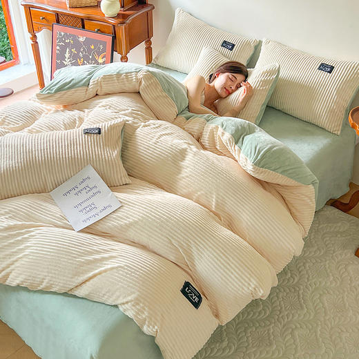 【床笠款牛奶魔法绒四件套】暖冬新品A类牛奶魔法绒四件套冬季保暖加厚双面纯色 商品图3