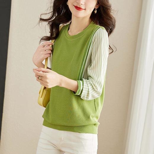 卫衣女长袖秋季2023新款绿色洋气假两件小众法式别致设计感上衣 商品图2