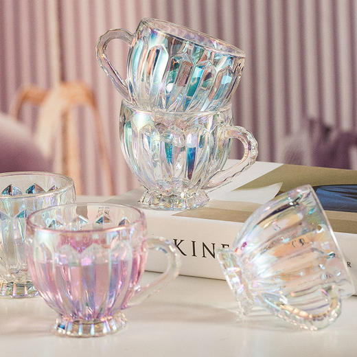 彩色轻奢玻璃杯网红创意家用套装牛奶奶茶咖啡果汁杯架高颜值杯子 商品图6