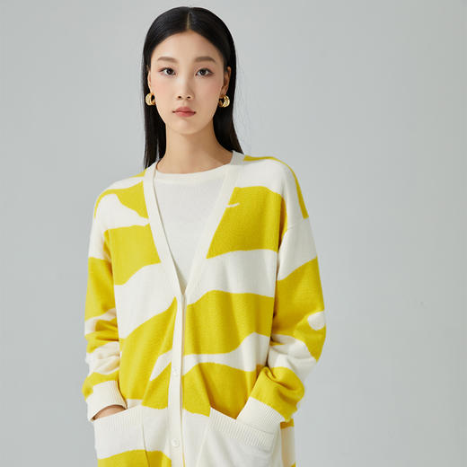 东黎 • 山羊绒女士秋冬ADF嵌花V领撞色开衫 3344 商品图0