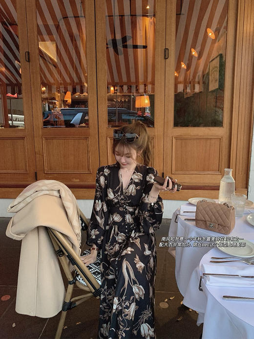 XS特价 金蘑菇菇 南风知我意/优雅显瘦收腰印花连衣裙 商品图0