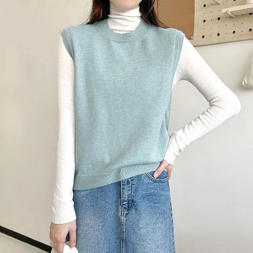 冬季小香风圆领针织马甲，女秋冬叠穿打底衫内搭毛衣背心两件套上衣SR-28766 商品图1